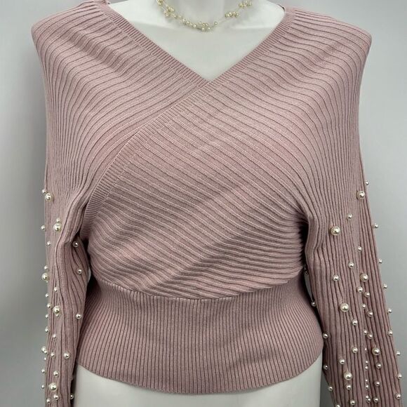 Andree by Unit pink pearl long sleeve sweater large - Picture 1 of 4